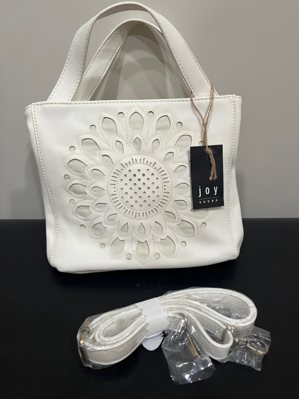 Joy Susan White Floral Cutout Satchel Tote